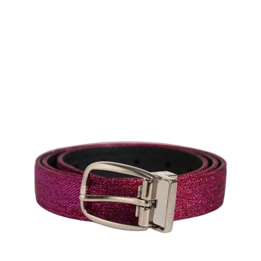 Dolce & Gabbana Men Fuchsia Glitter Silver Metal Buckle Men's Belt